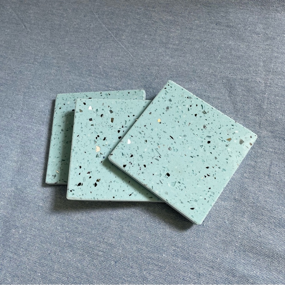 3 Piece Set Shimmery Blue Terrazzo Coasters